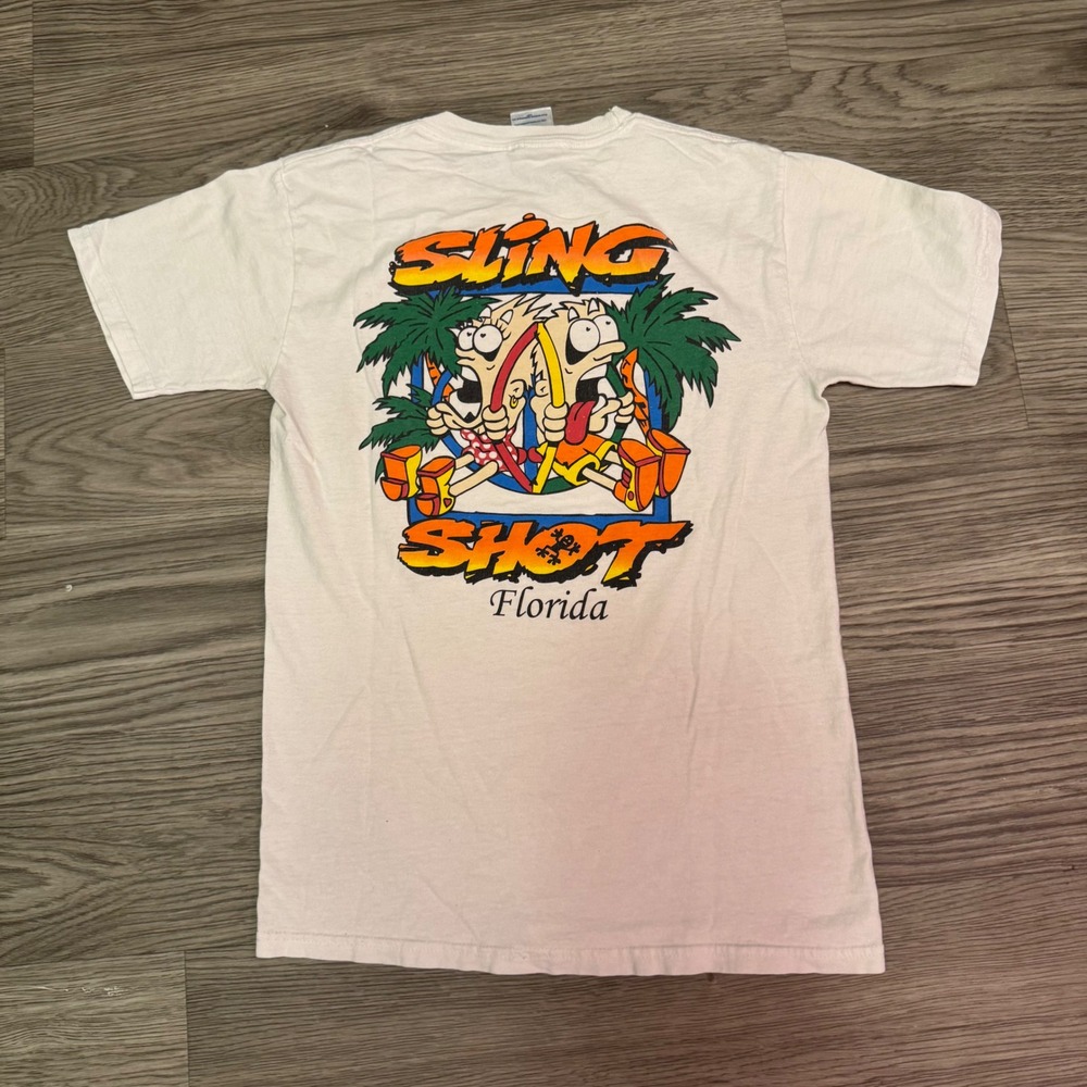 Vintage Y2K Slingshot Florida Souvenir Graphic T-Shirt Jerzees White Small